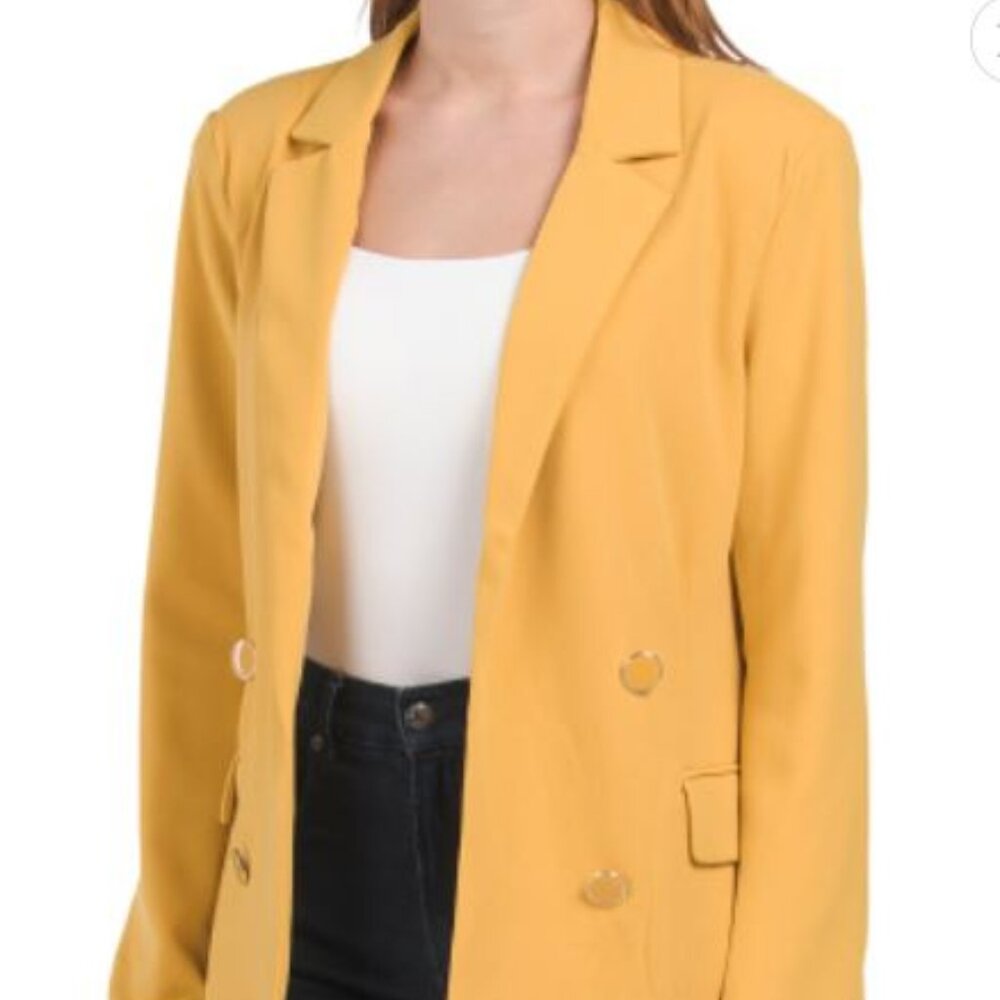 NWT STOOSH Women's Crepe Button Blazer. Color Yellow/Mustard. Size S